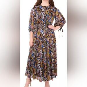 NWT Petite Large MSK Tie-sleeve lined maxi dress Size PL Multi Colored